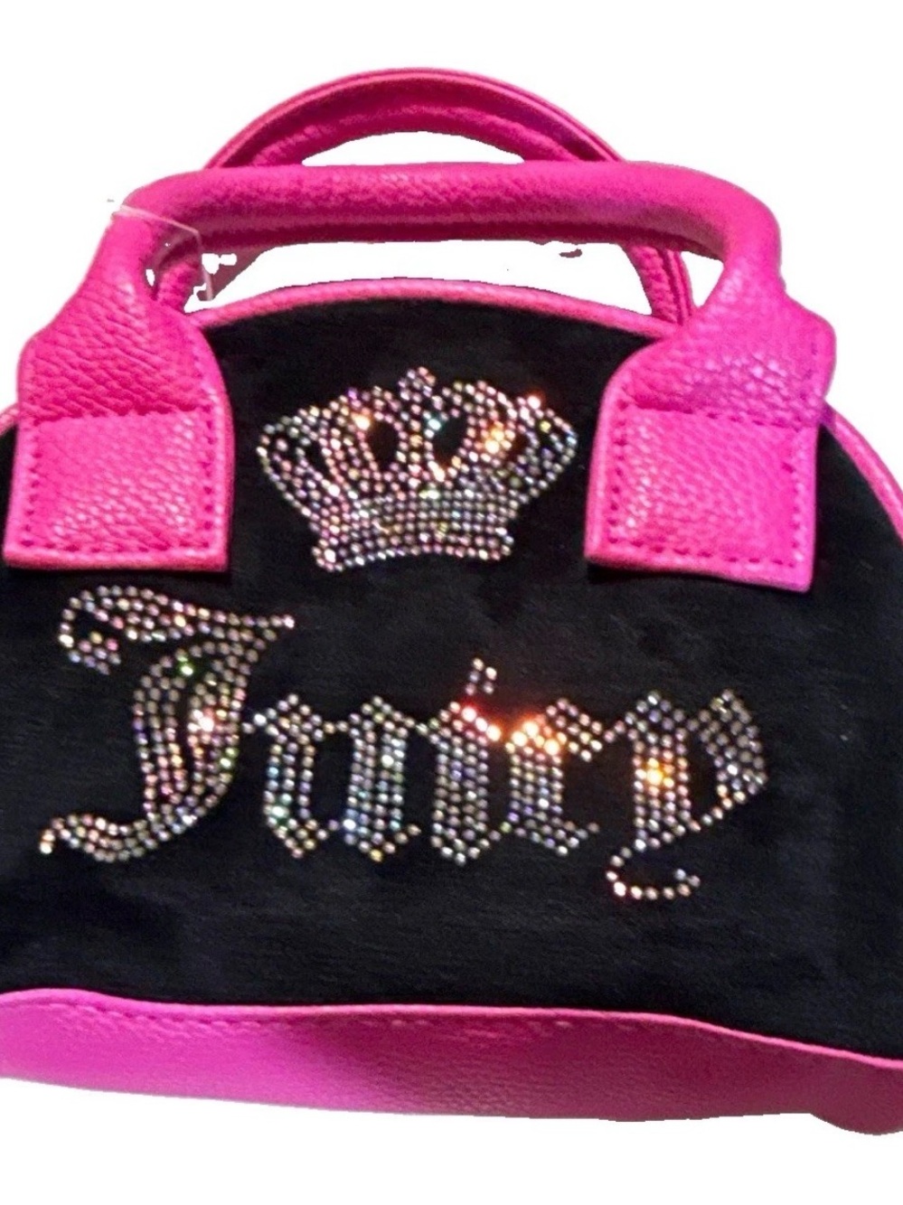 Juicy Couture Hot Pink and Black Mini Satchel with Crystal Logo